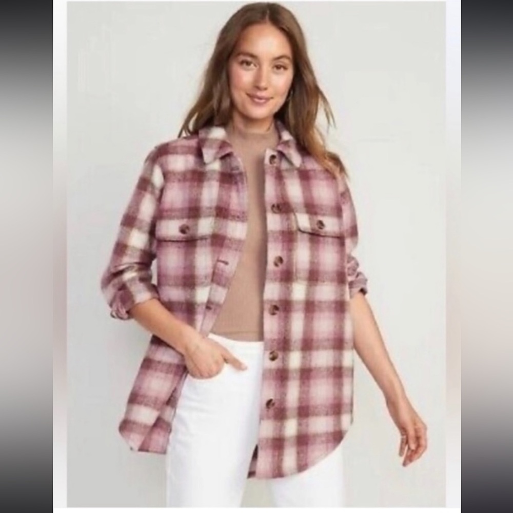 NWoT ~ Old Navy XS Pink Plaid Shacket Jacket